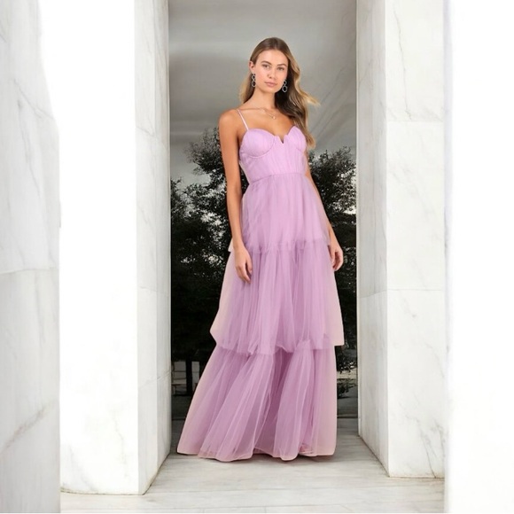 Lulu's Lilac Lavender Tulle Bustier Maxi Dress Size Small S - Picture 1 of 5